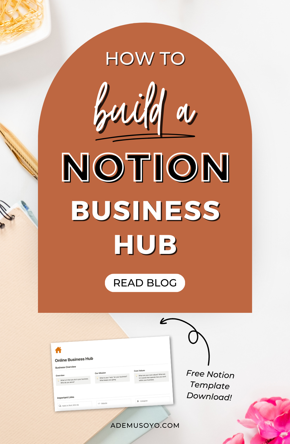 Elevate your business with a Notion business hub! Discover the power of centralization—track marketing strategies, manage projects, and measure success effortlessly. Your key to success is just a click away! Visit ademusoyo.com for more expert Notion for business tips designed for entrepreneurs like you looking to improve & increase your work productivity.