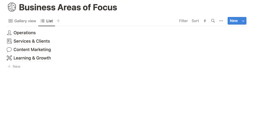 The Areas section of the PARA method