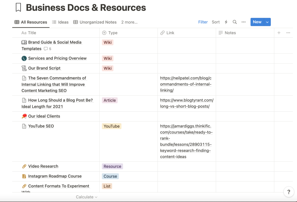 The Resources section of the PARA method